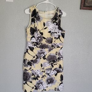 Floral Sleeveless Dress - Yellow and Black
